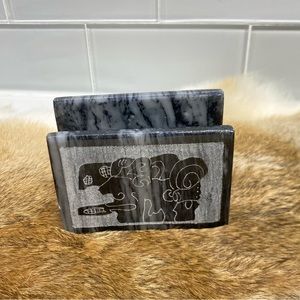 Business Card Holder Soapstone with Tribal Etching Design Unique Unisex